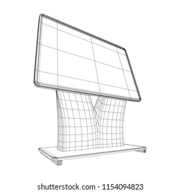 LCD Screen Stand. Trade Show Booth. Tv info kiosk wireframe low poly mesh vector illustration