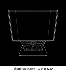LCD Screen Stand. Trade Show Booth. Tv info kiosk wireframe low poly mesh vector illustration