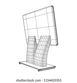 LCD Screen Stand. Trade Show Booth. Tv info kiosk wireframe low poly mesh vector illustration