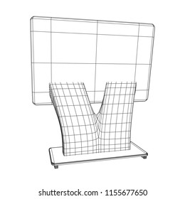 LCD Screen Stand. Trade Show Booth. Tv info kiosk wireframe low poly mesh vector illustration
