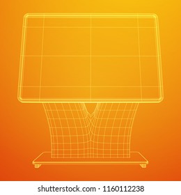 LCD Screen Stand. Trade Show Booth. Tv info kiosk wireframe low poly mesh vector illustration