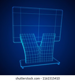 LCD Screen Stand. Trade Show Booth. Tv info kiosk wireframe low poly mesh vector illustration