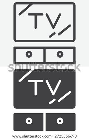 LCD television different style icon set. Line, outline and solid icon vector sign and symbol. Editable stroke vector icon for flat screen TV.