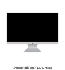 Lcd television silver monitor or tv desktop computer with black screen.  Modern screen  desktop computer monitor vector eps10. Mockup tv Computer with empty screen