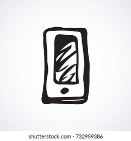 Lcd touchphone on white backdrop. Data wifi app concept. Freehand line black ink hand drawn picture emblem sketchy in art modern doodle cartoon style pen on paper