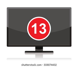 lcd tv with 13 sticker on screen