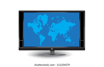 Lcd tv with blue world map