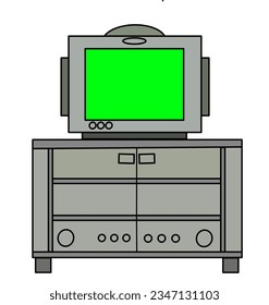 Ilustración de iconos planos LCD en color verde, sobre la mesa, sobre fondo blanco