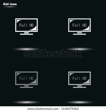 LCD TV FULL HD flat grayscale vector icon.