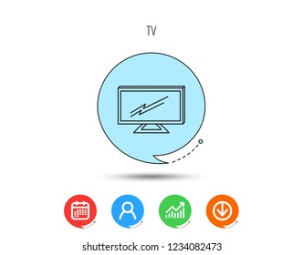 Lcd tv icon. Led monitor sign. Widescreen display symbol. Calendar, User and Business Chart, Download arrow icons. Speech bubbles with flat signs. Vector