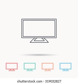 Lcd tv icon. Led monitor sign. Widescreen display symbol. Linear icons on white background. Vector