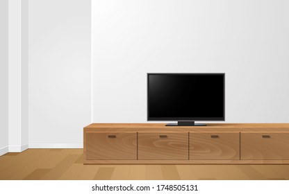 lcd tv on white showcase and cabinet in the livingroom