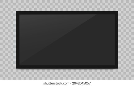 Pantalla LCD pantalla de TV aislado de fondo transparente vector pantalla plana de pantalla de televisión negro. Marco de televisión vacío con sombra. Ilustración vectorial.