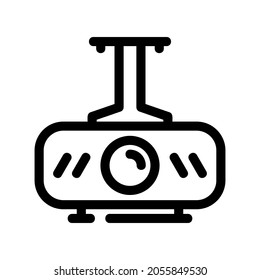 LCD video projector at presentation in office or school with copy space. projector on ceiling indoors.