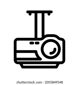 LCD video projector at presentation in office or school with copy space. projector on ceiling indoors.