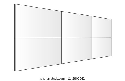 LCD Video Wall Mockup - Perspective Side View. Vector Illustration