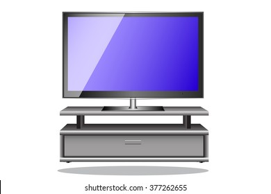 Lcd widescreen flat TV set on a shelf.