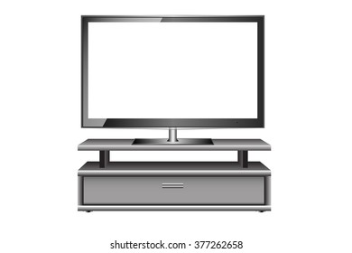 Lcd widescreen flat TV set on a shelf.