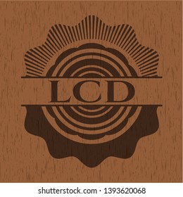 LCD wooden emblem. Vector Illustration.