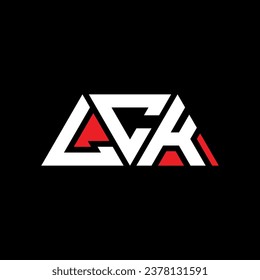 LCK triangle letter logo design with triangle shape. LCK triangle logo design monogram. LCK triangle vector logo template with red color. LCK triangular logo Simple, Elegant, and Luxurious design.