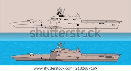 LCS-2. Independence-class littoral combat ship. It is a class of littoral combat ships built for the United States Navy. Vector image for illustrations and infographics.