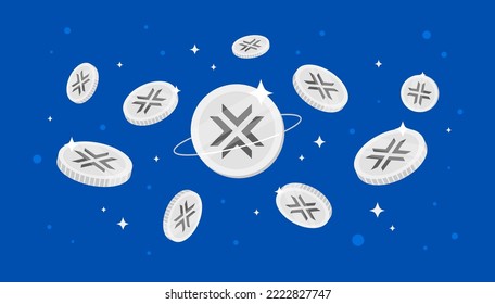 Monedas de LCX cayendo del cielo. Fondo de banner de concepto de criptodivisa LCX.