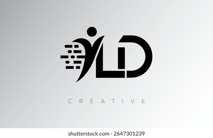LD Creative Digital Monogram Logo – Futuristic Letter mark Design Featuring Human Shape, Pixel Motion and Minimal Tech Style for Innovative Branding Identity