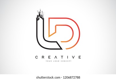 LD  Creative Modern Logo Design Vetor with Orange and Black Colors. Monogram Stroke Letter Design.