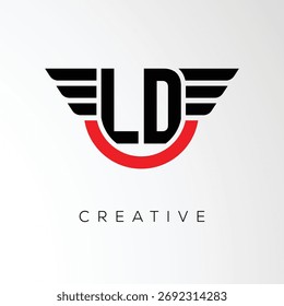LD Creative Wings Letter Logo with Modern Shield - Powerful Business and Branding Symbol	
