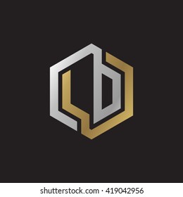 LD initial letters looping linked hexagon elegant logo golden silver black background