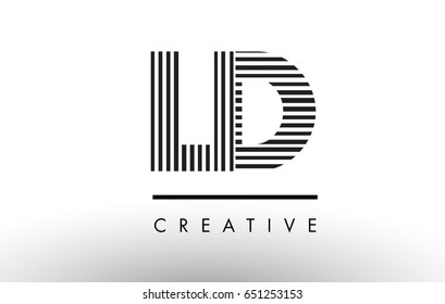 LD L D Black and White Letter Logo Design with Vertical and Horizontal Lines.