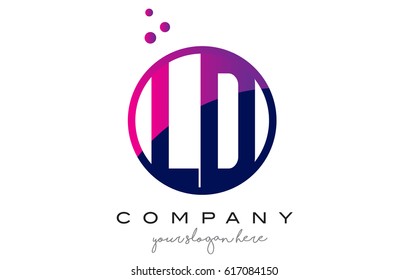 LD L D Circle Letter Logo Design with Purple Magenta Dots Bubbles Vector Illustration