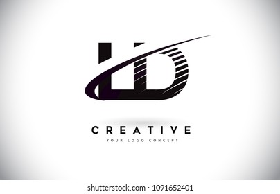LD L D Letter Logo Design with Swoosh and Black Lines. Modern Creative zebra lines Letters Vector Logo