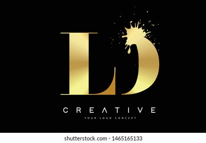 LD L D Letter Logo with Gold Melted Metal Splash Vector Design Illustration.