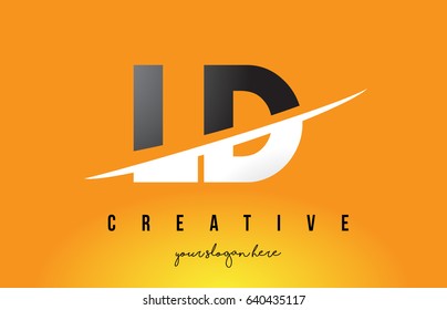 LD L D Letter Modern Logo Design with Swoosh Cutting the Middle Letters and Yellow Background.