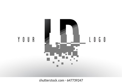 LD L D Pixel Letter Logo with Digital Shattered Black Squares. Creative Letters Vector Illustration.