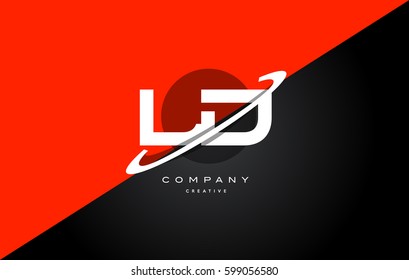 ld l d  red black white technology swoosh alphabet company letter logo design vector icon template 