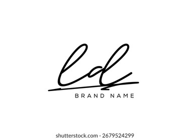 Logotipo de caligrafia cursiva elegante da carta LD.