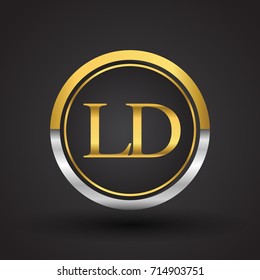 LD Letter logo in a circle, gold and silver colored. Vector design template elements for your business or company identity.