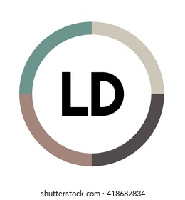 LD letters, four colors in abstract background logo, design identity in circle, alphabet letter