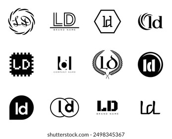 LD logo company template. Letter l and d logotype. Set different classic serif lettering and modern bold text with design elements. Initial font typography. Collection trendy business identity.