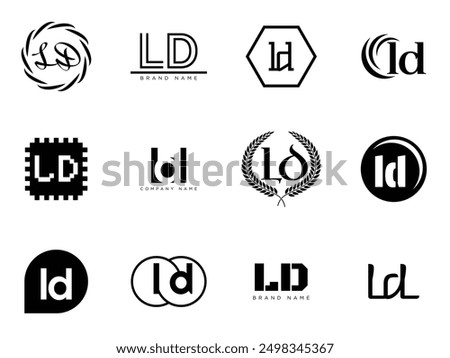 LD logo company template. Letter l and d logotype. Set different classic serif lettering and modern bold text with design elements. Initial font typography. Collection trendy business identity.