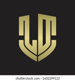 LD Logo monogram with emblem shield shape design isolated gold colors on black background