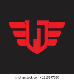 LD Logo monogram with emblem and wings element design template on red colors