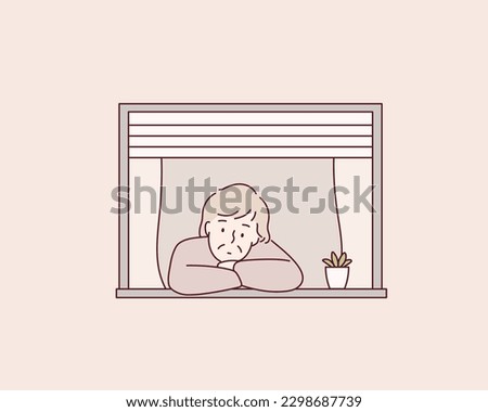 lderly people looking out the window. Hand drawn style vector design illustrations.