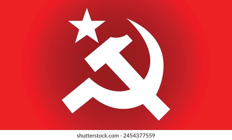 Ldf, cpim communist party of India logo with white hammer, sickle and star in red background.