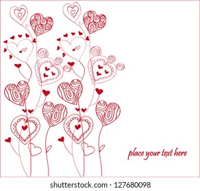 lDoodle textured hearts seamless line. vector illustration.