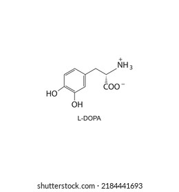 chemische Struktur L-DOPA auf weißem Hintergrund.