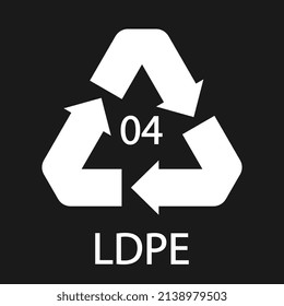 Símbolo del código de reciclado del LDPE 04. Signo de polietileno de baja densidad vectorial de reciclado de plástico.