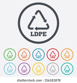 Ld-pe icon. Low-density polyethylene sign. Recycling symbol. Round circle buttons with frame. Vector
